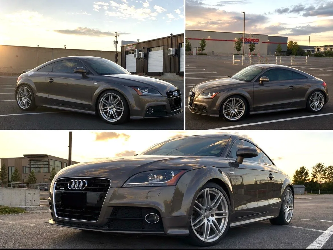 Detailed gray Audi TT shown from three angles after a full detail