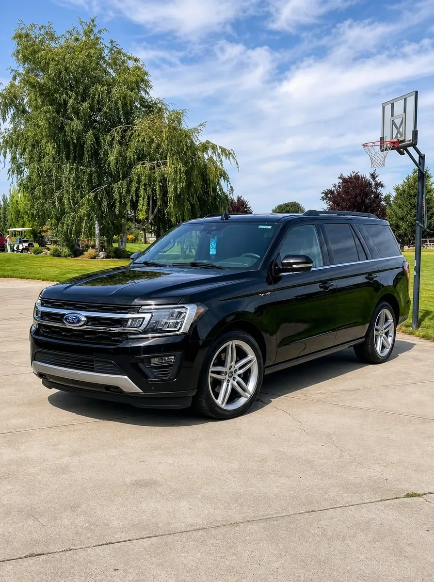 Washed black Ford Expedition shining in the driveway