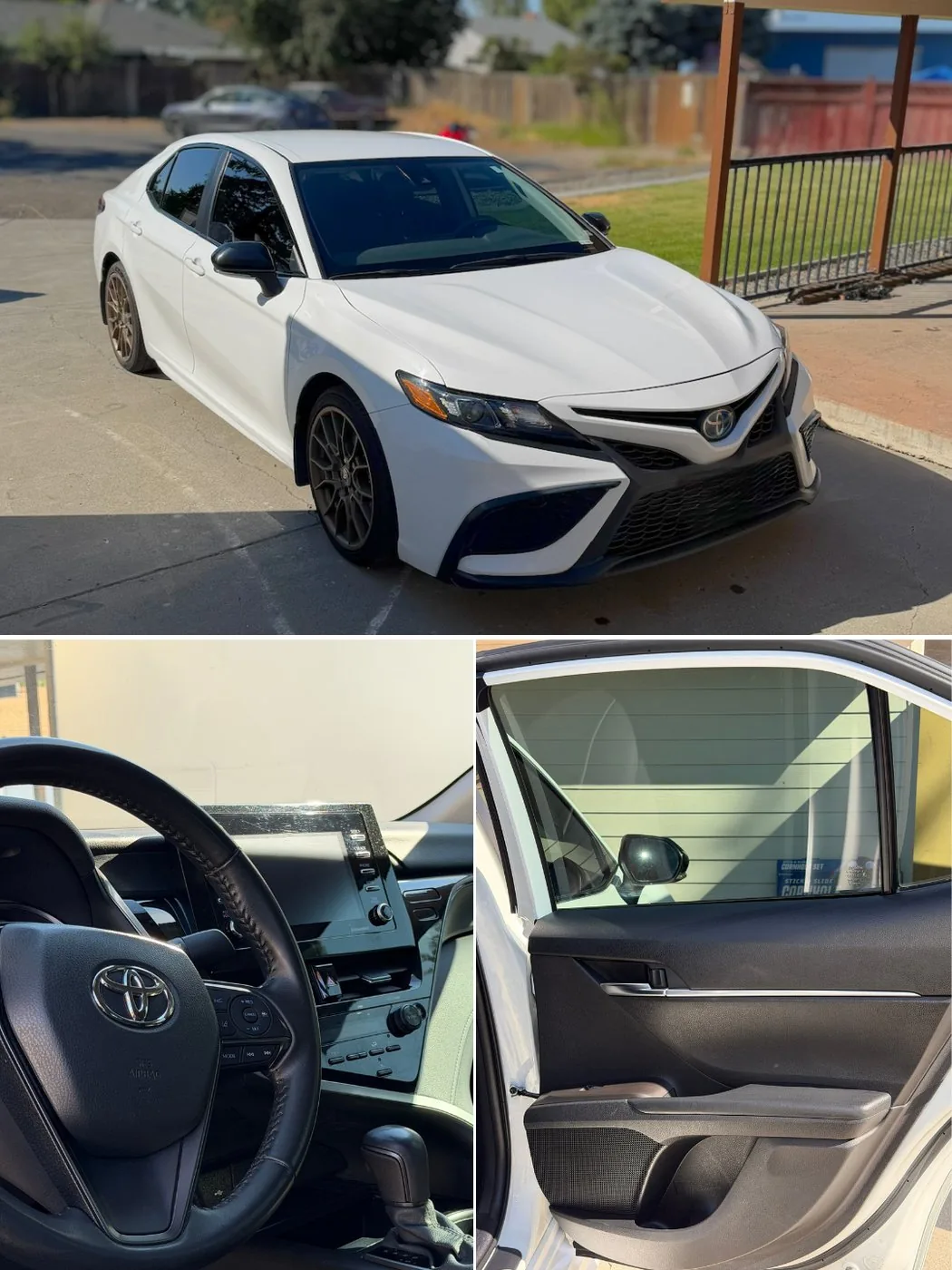 Detailed white Toyota Camry shown from multiple angles after a full detail